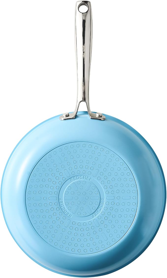 Redchef Ceramic Frying Pan Nonstick, Medium Skillet for Sautéing & Searing, Non-Toxic Cookware, Stay Cool Handle, Induction & Oven Safe Design, PTFE & PFAS & PFOA Free, Sea Salt Blue, 9.5 Inch