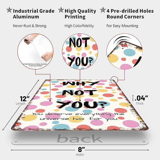 Funny Metal Signs Poster 8x12inch Why Not You Aluminum Sign Wall Art For Home Room Bedroom Office Decor