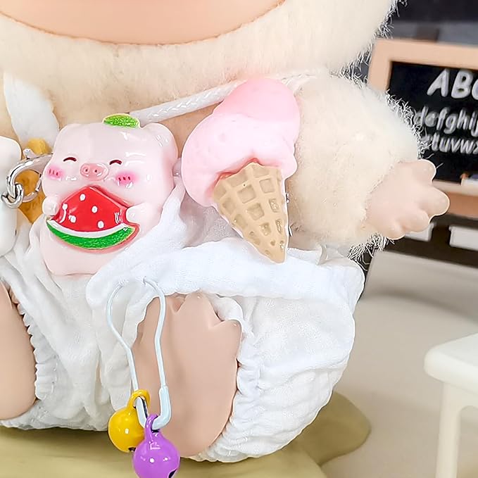 Doll Clothes for 17cm Dolls, Soft Knit Hat, Cozy Overalls, Camera, Bottle & Cute Accessories (No Doll) (White)