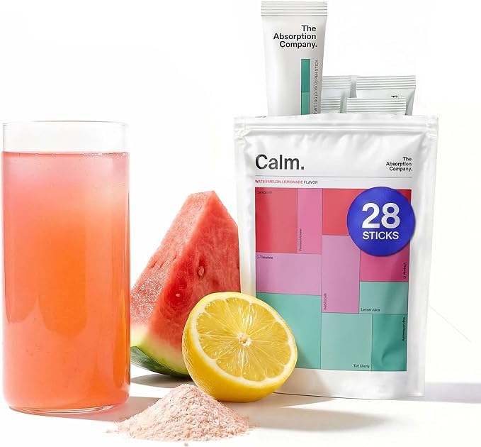 Calm Drink Mix - Relaxation Aid with Magnesium, Ashwagandha, L-Theanine, & Vitamin D - Supports Cortisol Regulation and Mood for Men & Women - Watermelon Lemonade Flavor 28 Sticks