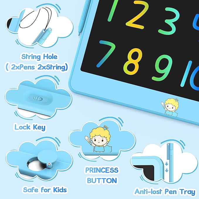 Hockvill LCD Writing Tablet for Kids 12 Inch, Toys for Boys Girls Drawing Pad for 3 4 5 6 7 Year Old Kids Toys, Toddler Erasable Doodle Board Travel Essentials, Valentines Day Gifts for Kids- Blue