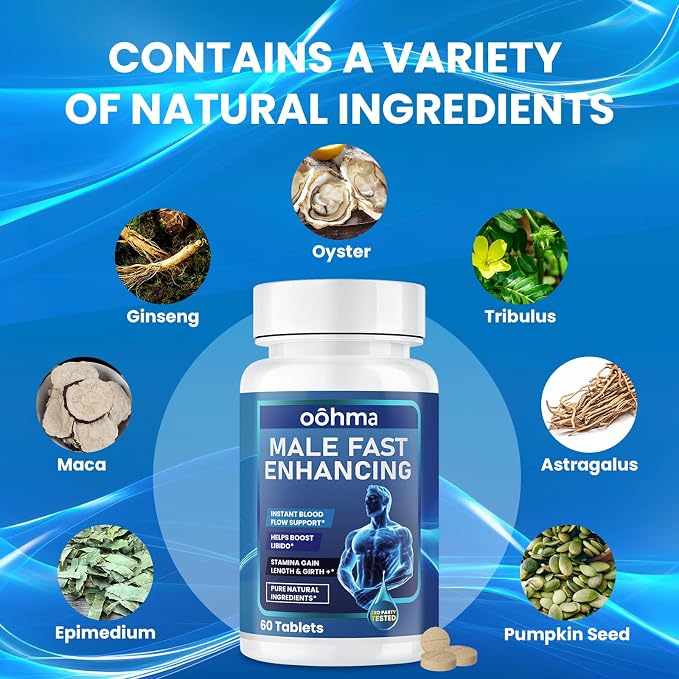 New Male Enhancing Supplement, Designed to be Fast Acting for Blood Flow to Gain Length & Girth + Stamina, Maca, Epimedium, and Other Natural Ingredients, 3rd Party Tested Supplement 60 Tablets