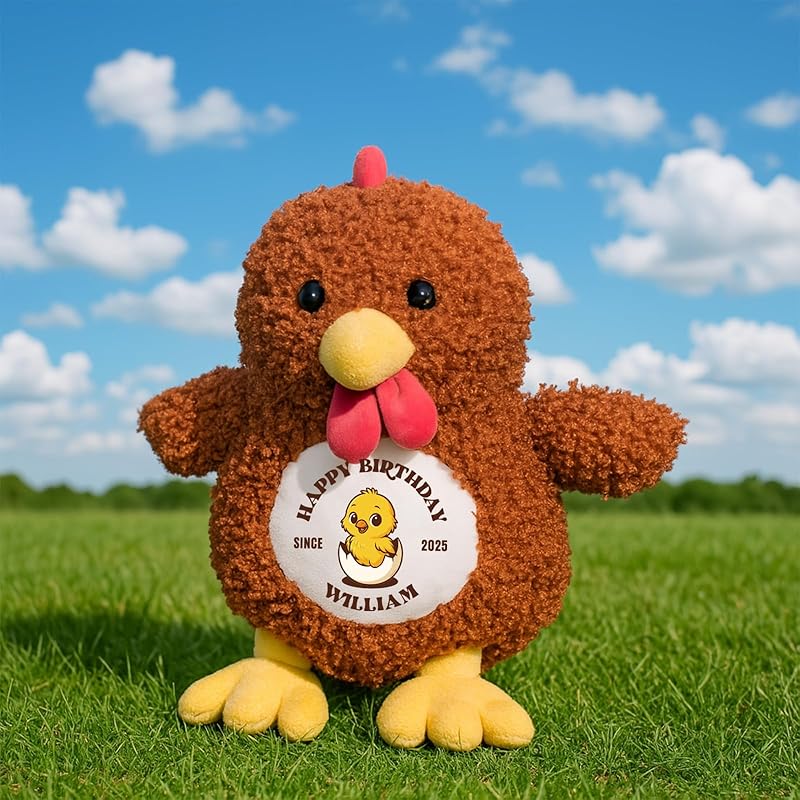 Custom Chicken Stuffed Animal 10.2" Chicken Plush Doll, Soft Cute Birthday Christmas Gift for Girls Boys Farm Lovers