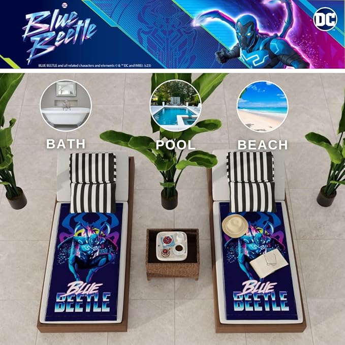 Blue Beetle Kids Super Soft Cotton Bath/Pool/Beach Towel, 58 in x 28 in, (Official Licensed Product) by Franco