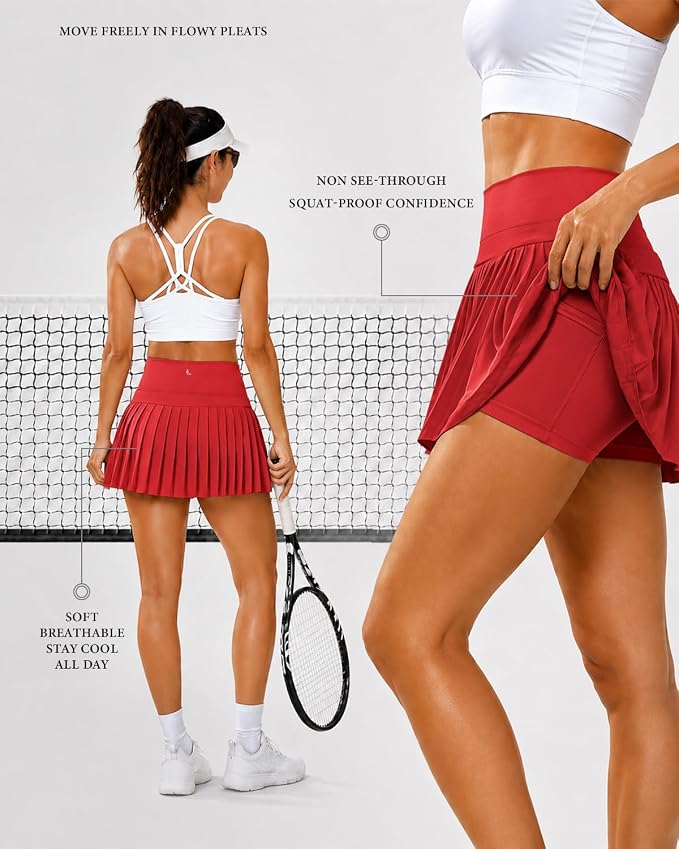 Pleated Tennis Skirt for Women with Pockets Shorts High Waisted Athletic Golf Skort for Workout Pickleball