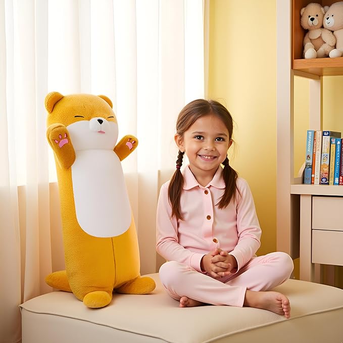 Long Otter Plush Pillow, 25.2'' Weighted Stuffed Animal Pillow Cute Kawaii Standing Sea Otter Body Plush Toy Soft Embrace Baby Otter Stuffed Animal Birthday for Girl Yellow