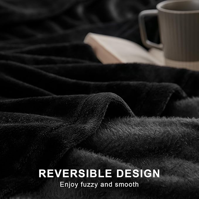 Hansleep King Black Fleece Blanket, Soft Flannel Bed Blanket | Fuzzy Cozy Blanket 90x108 Inches, Multi-use for Bed, Sofa, Couch, Travel, Camping, All Season Warm Lightweight Cover