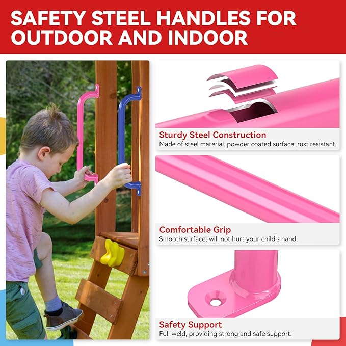 17.1 Inch Playground Handles Metal Monkey Bars Indoor Outdoor Swing Set Accessories Grab Handle Playset Hand Grips for Playhouse, Treehouse, Jungle Gym, Climbing Frame (6 Pack, 6 Colors)