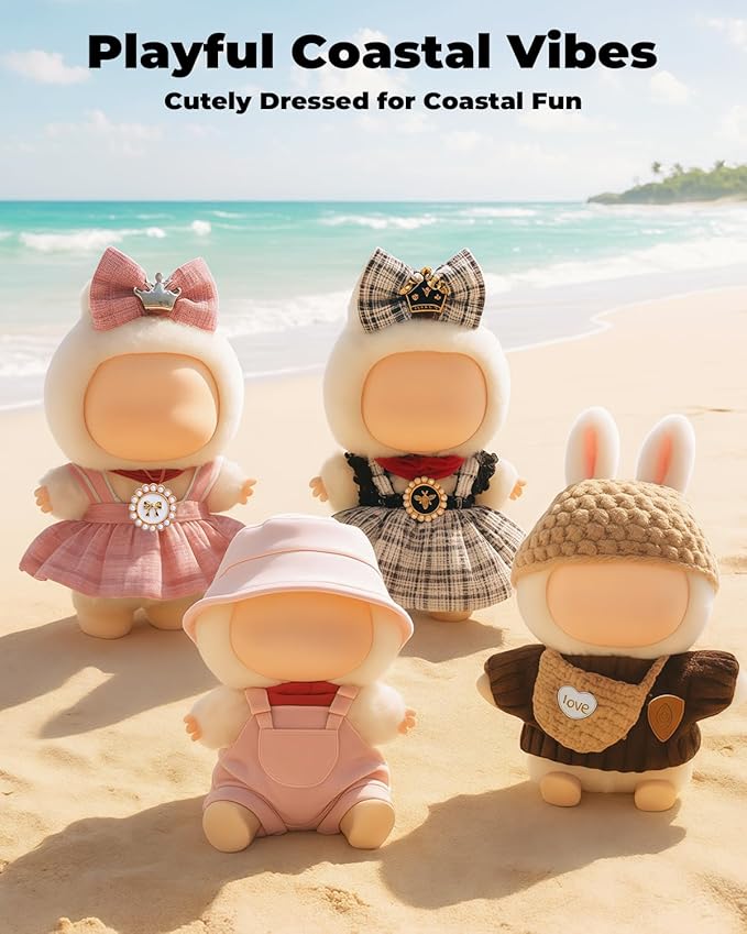 (4-Pack) 17cm Clothes Set, Black Plaid Outfit & Pink Plaid Dress Set with Bow Clip and Metallic Details, Cute Pink Clothing, Knitted Doll Clothes with Hat & Crossbody Bag for 17cm Doll
