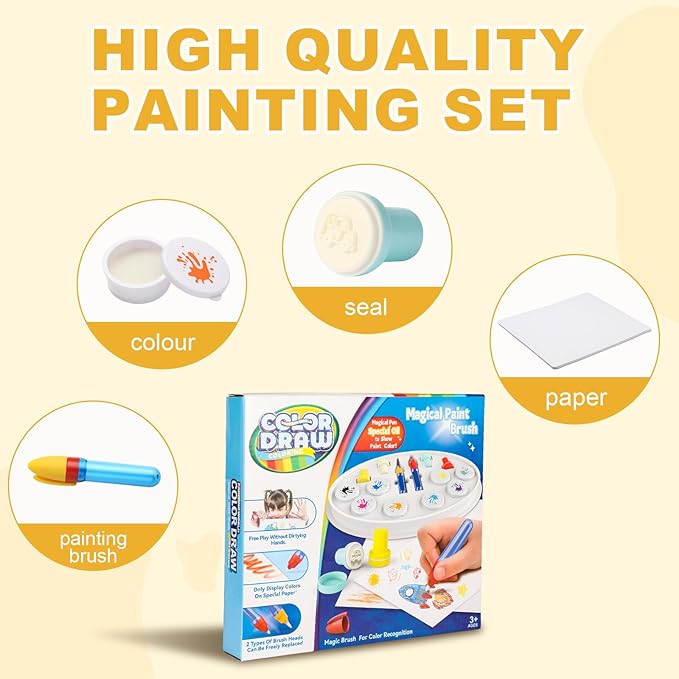 Color-Changing Magic Brush Kids Painting Set, Mess-Free Creative Art Activity for Home & Classroom, Gift for Toddlers Ages 3,4,5,6,7,8,9 (Suit)