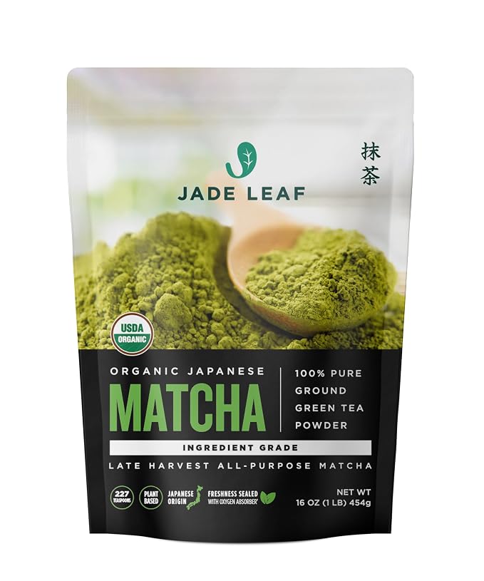 Jade Leaf Matcha Organic Ingredient Grade Matcha Powder - Japanese Green Tea for Baking, Smoothies, Lattes, and Skin Care, 454g / 16 Ounce Bulk Pouch (Pack of 1)
