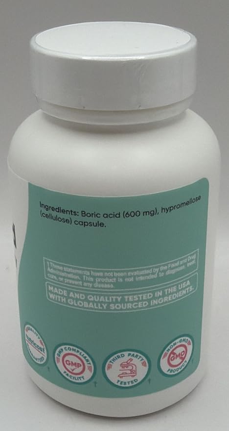 Nutricost Boric Acid (600mg) 60 Capsules GMO-Free | Vaginal Suppository for Women