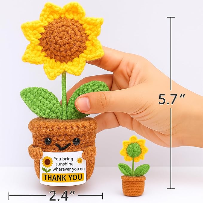 Thank You Gifts for Women Crochet Sunflower, Handmade Emotional Support Plant - Cute Teacher Appreciation Gift, Coworkers Friend Christmas Birthday Home Office Desk Car Decor
