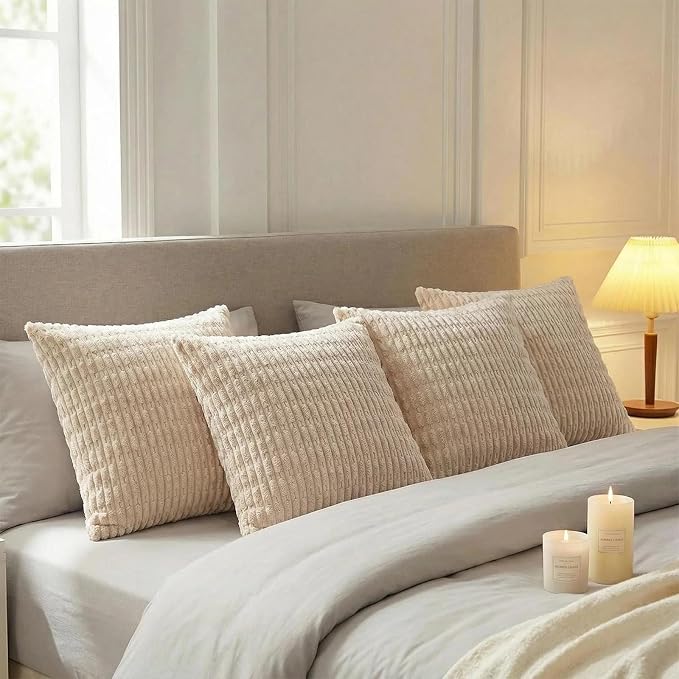 Fancy Homi 4 Packs Decorative Throw Pillow Covers for Living Room Couch Bed, Modern Farmhouse Boho Home Décor Accent Cushion Case, 20" x 20", Tan
