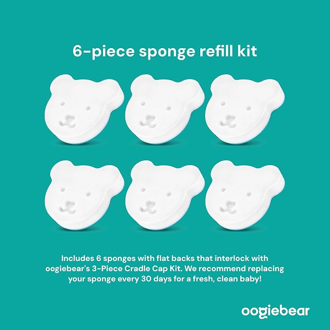 oogiebear Cradle Cap Sponge Replacement Set - Gentle & Effective Baby Scalp Care, Soft Sponge Refills for Cradle Cap Brush, 0+ Months, 6-Pack