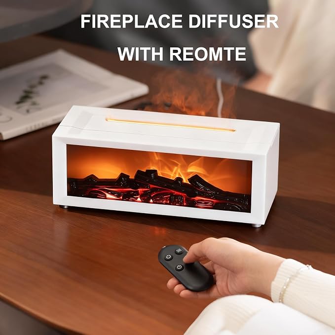 Flame Essential Oil Diffuser, 150ml Aromatherapy Humidifier with Realistic Fire Light, Ultra-Quiet Ultrasonic Cool Mist Maker, Remote, 7-Color LED, Auto-Off for Home, Bedroom, Office