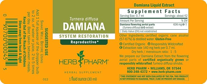 Herb Pharm Damiana Extract for Reproductive System Support, 1 Fl Oz (Pack of 2)
