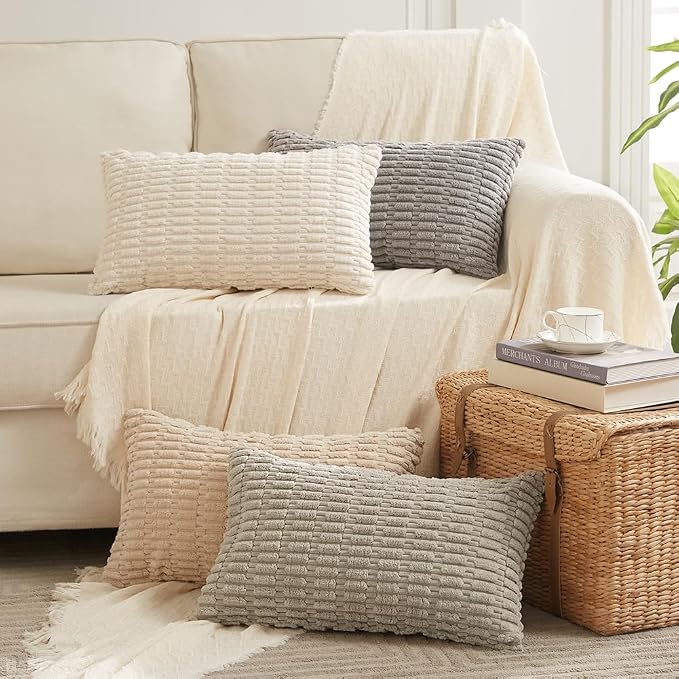 Fancy Homi 4 Packs Decorative Throw Pillow Covers for Living Room Couch Bed, Modern Farmhouse Boho Home Décor Accent Cushion Case, 20" x 12", Gray