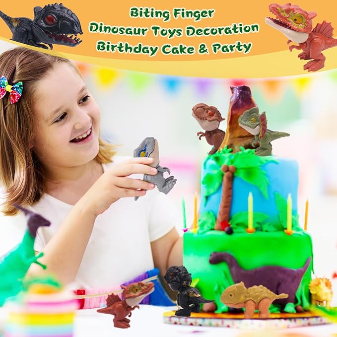 Zwish 6PCS Biting Finger Dinosaurs Toy Collectibles for Display, Dinosaur Play and Snap On Figure Novelty Creative Theater Puppet Doll Animal Hand Puppet Dino Toy Gift for Kids