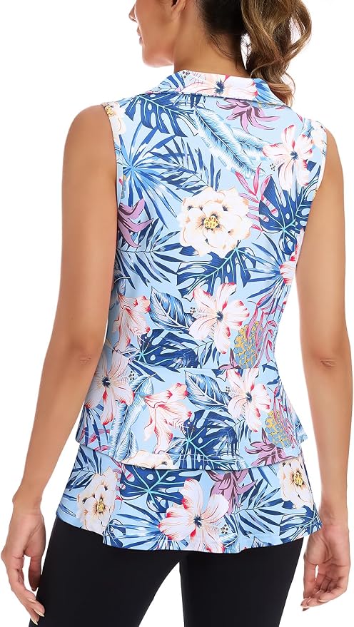 Women's Golf Vest with Pleated Tennis Skirt Hem Lightweight Full Zip Sleeveless Athletic Shirts with Pockets