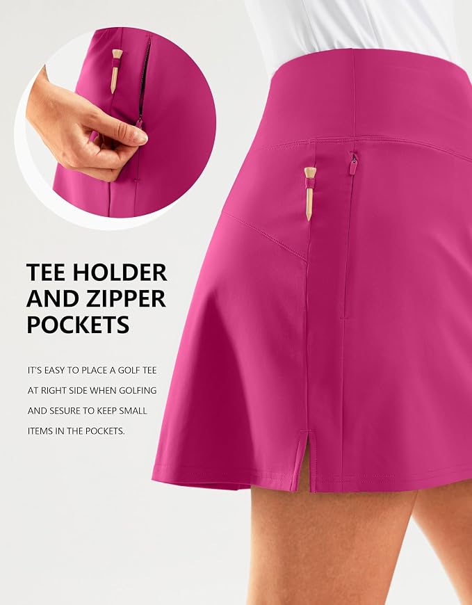 16" Golf Skirt with 2 Zipper Pockets | Tee Holder, Mesh Shorts, High Waisted, Casual, Pickleball, Athletic, Tennis, Skorts for Women