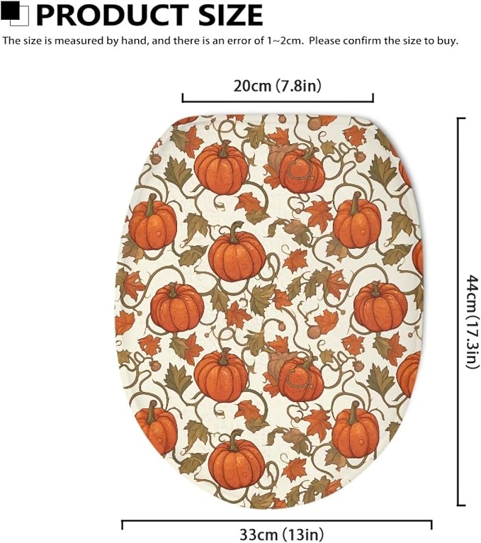 Toilet Seat Cover, Bathroom Accessories Elastic Band at The Bottom Toilet Lid Cover, Comfortable and Dustproof Toilet Seat Cover-Pumpkins With Maple Leaves