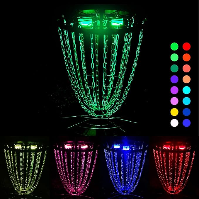 LED Disc Golf Baskets Light 2-Pack with Magnetic Attachment, RF Remote Control, Waterproof, Multi Colored Adjustment Modes for Disc Golf Night Practice