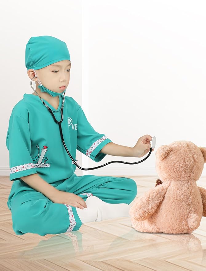 ANPHILE Kids Veterinarian Costume, Kids Doctor Vet Costume Outfit Pretend Play Dress Up Set for Halloween
