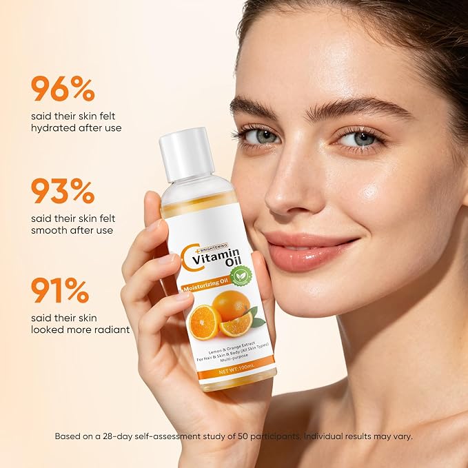 Vitamin C Oil with Squalane, Jojoba & Olive Oils - Hydrating Vitamin C Oil for Face & Body, Multi-Purpose Moisturizer with Natural Antioxidants, For Dry, Sensitive & All Skin Types, 3.38 Fl Oz