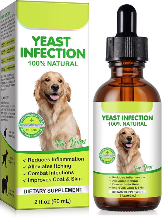 Yeast Infection Treatment for Dogs, 60ml Dog Ear Infection Treatment,Itchy Ear,Skin&Allergy Symptoms Relief-Reduces Inflammation&Relieves Irritation,Dog Supplement Drops with Multivitamins Probiotics