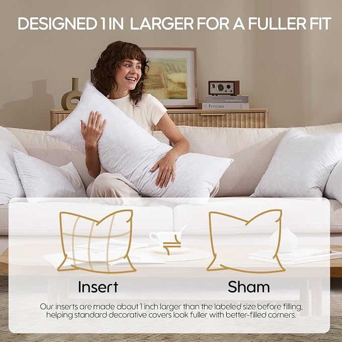 18x18 Feather Throw Pillow Insert, Decorative Pillow Insert for Covers, Fuller Fit with Soft Support for Bed and Couch