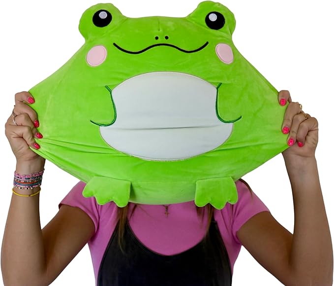 Adorable Large 15 Inch Zoe The Frog Squish Plush Pillow - Super Soft Original Cute Plushie Toy: Smiling Stuffed Animal Gift for Kids and Adults