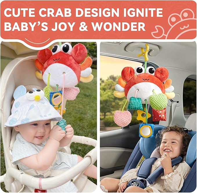 Choco Bear Baby Car Seat Toy, Baby Toys 0-6 Months 0-3-6-12 Months Newborn Toys,Infant Sensory Toy with Rattles & Mirror,Stroller Toys Hanging Toy for Crib, Babies CarSeat Toy,Gift for Baby Boy Girl