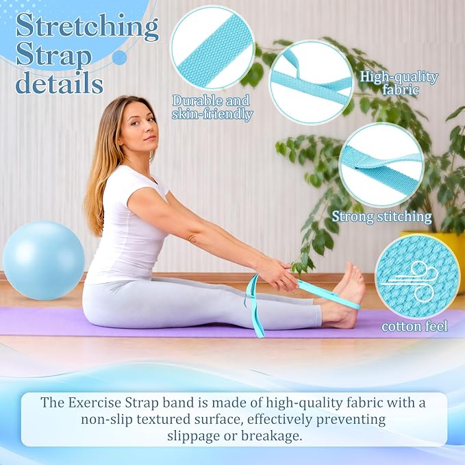 Pilates Set with 2 Yoga Exercise Balls (25.6”&9.8”), Yoga Block, Stretch Strap & Foot Pump, Stability Fitness Ball Kit for Home Gym Equipment Workout Pregnancy Physical Therapy