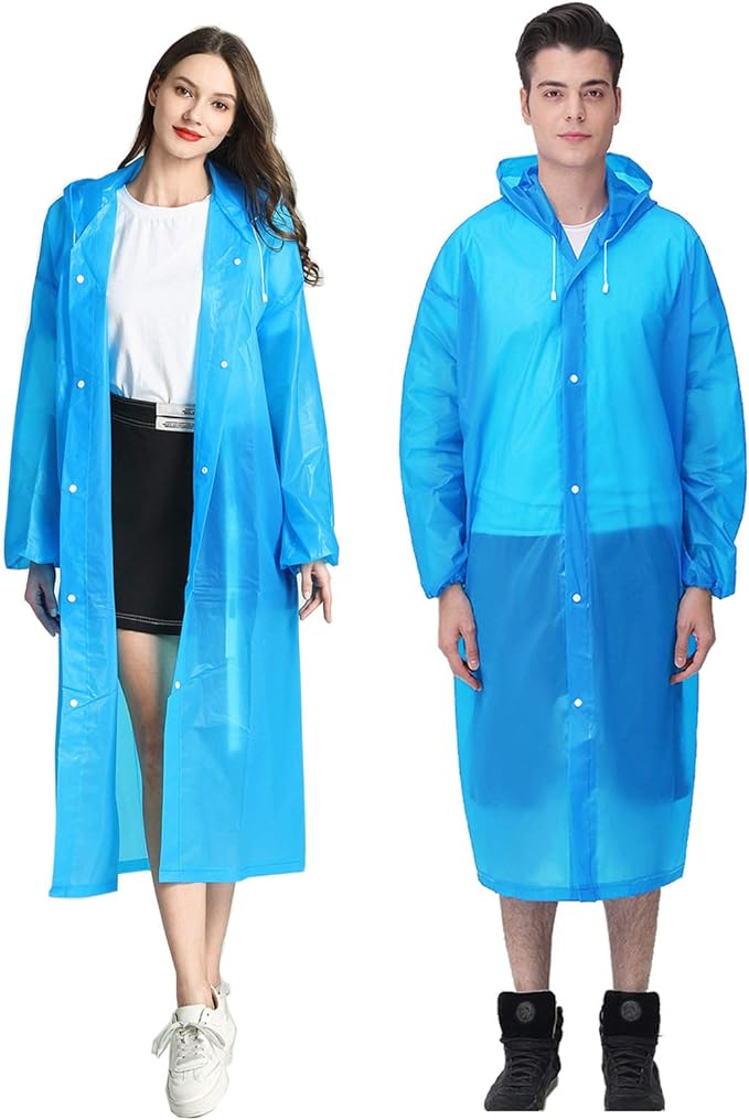 HLKZONE Raincoat, 2 Pack Rain Ponchos for Adults Travel Rain Jacket Packable Rain Coats for Women with Drawstring Hood