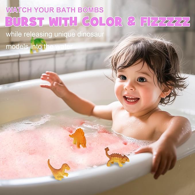Dino Egg Bath Bombs(4.23oz) for Kids with Surprise Dinosaur Toy – 6 Pack Organic & Natural Bath Fizz, Relaxing Spa Set, Birthday & Christmas Gift for Boys & Girls