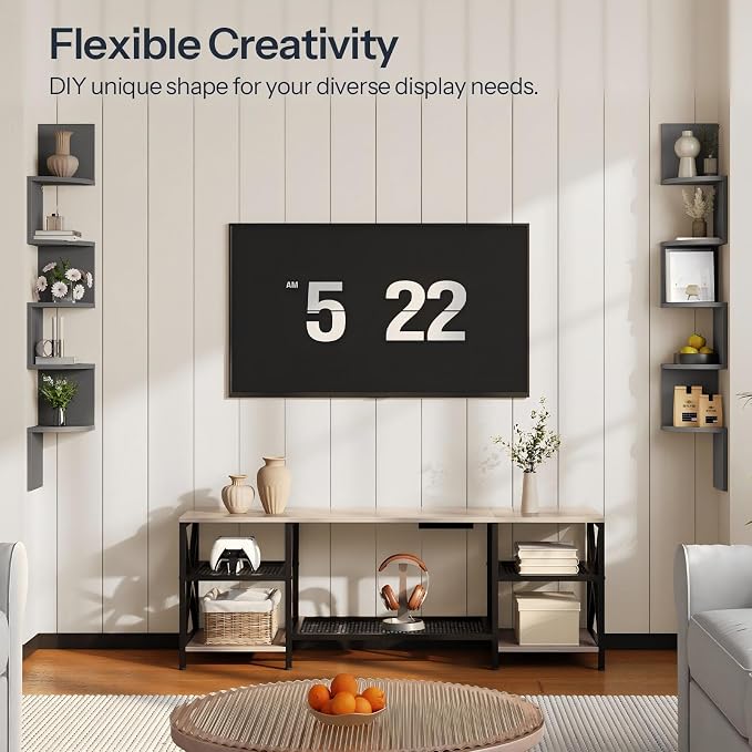 HOOBRO Corner Shelf Wall-Mounted, Set of 2 Floating Corner Shelves for Wall, 5-Tier Bookshelves for Wall Decor in Living Room, Bedroom, Home Office, Dove Gray GY26BJP201