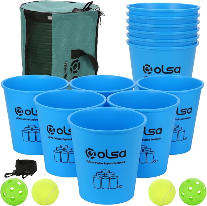Olsa Giant Yard Pong Backyard Games, Outdoor Games for Kids Adults, Giant Family Lawn Game with 12 Buckets, Balls, Carrying Bag-Party Game for Beach Camping Outdoor Party(Blue)