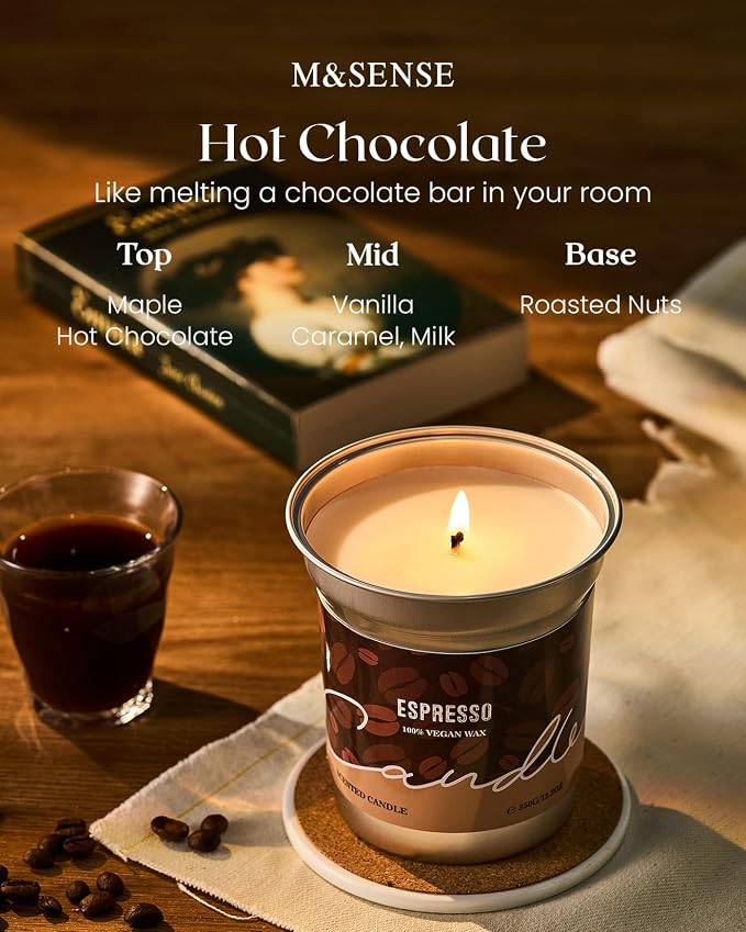 M&SENSE Hot Chocolate Scented Candles, Soy Wax 16.2oz | 100 Hours Long Lasting Clean Burn, Organic Cocoa, Non Toxic, Large Fall Seasonal, Holiday Aromatherapy Gifts for Women