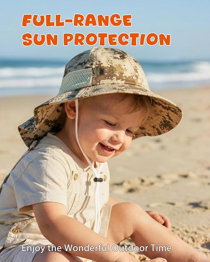Toddler Baby Sun Hat Kids Summer Beach Essentials Adjustable Beach Hats with Bucket Wide Brim for Boys Girls Age 0-14 Years