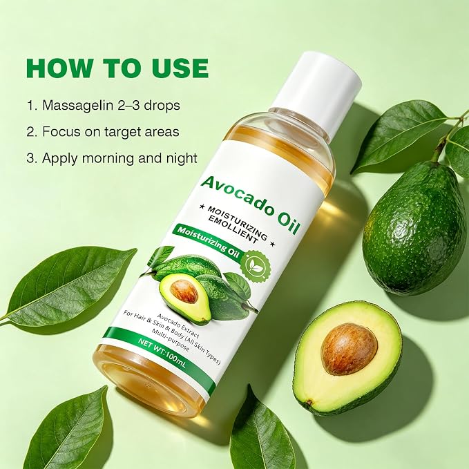Avocado Oil for Face, Hair & Body - Natural Moisturizing Oil with Jojoba, Olive & Shea Butter - Brightens, Hydrates & Repairs Dry Skin, Damaged Hair - All Skin Types, 3.38 fl oz