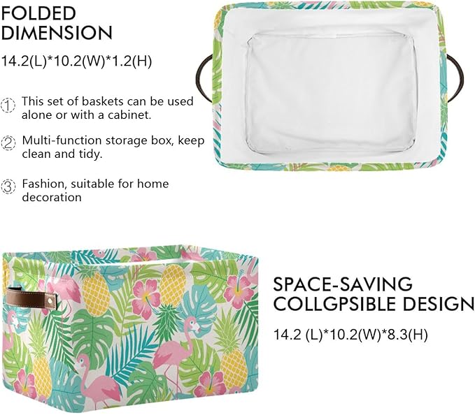 Aslsiy Storage Basket Summer Flamingo Hibiscus Nursery Bins Tropical Leaf Pineapple Baby Box Canvas Clothes Shelf Basket Laundry Hamper Gift Basket for Home Closet 1 Pcs
