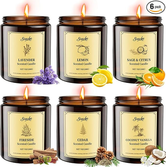 6 Pack 42oz Scented Candles, Soy Wax Candles for Home, Aromatherapy Candle Gift Set for Women Men, Long Lasting Jar Candles, Ideal for Birthdays Holidays