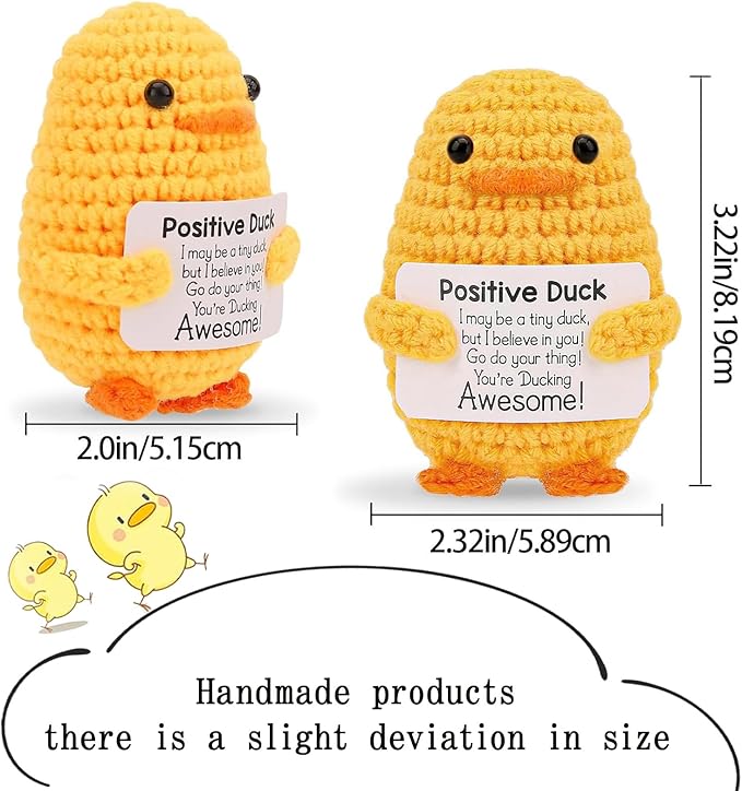 Stocking Stuffers for Men Women Adults Teens-Christmas Stockings White Elephant Gifts Emotional Support Crochet Duck with Positive Card