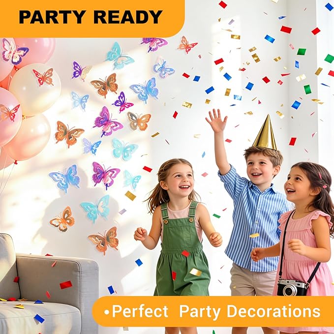Glow in the Dark Holographic Butterfly Wall Decorations Luminous Color-Changing 3D Butterflies, Multi-Size & Multi-Color, Glowing Wall & Party Decor for Bedroom, Wedding, Garden, Event