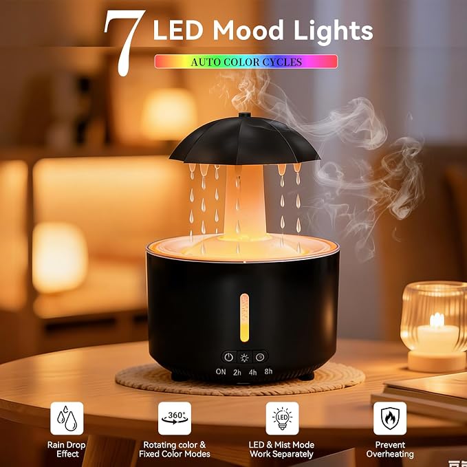 Missfly 300ml Cloud Shape Cool Mist Humidifier Diffuser, 360° Rotatable, Quiet Auto Safety Shutoff, Easy Refill Home Bedroom Office (Black)