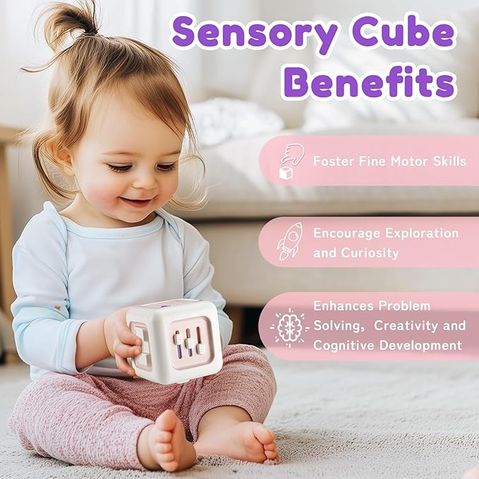 Busy Cube Toy for 1 Year Old Girl Gifts, Montessori for Baby Girl, Travel Sensory Toys for Toddlers 1-3, Learning Fine Motor Skills| 1st Birthday Girl Gifts 12 Months