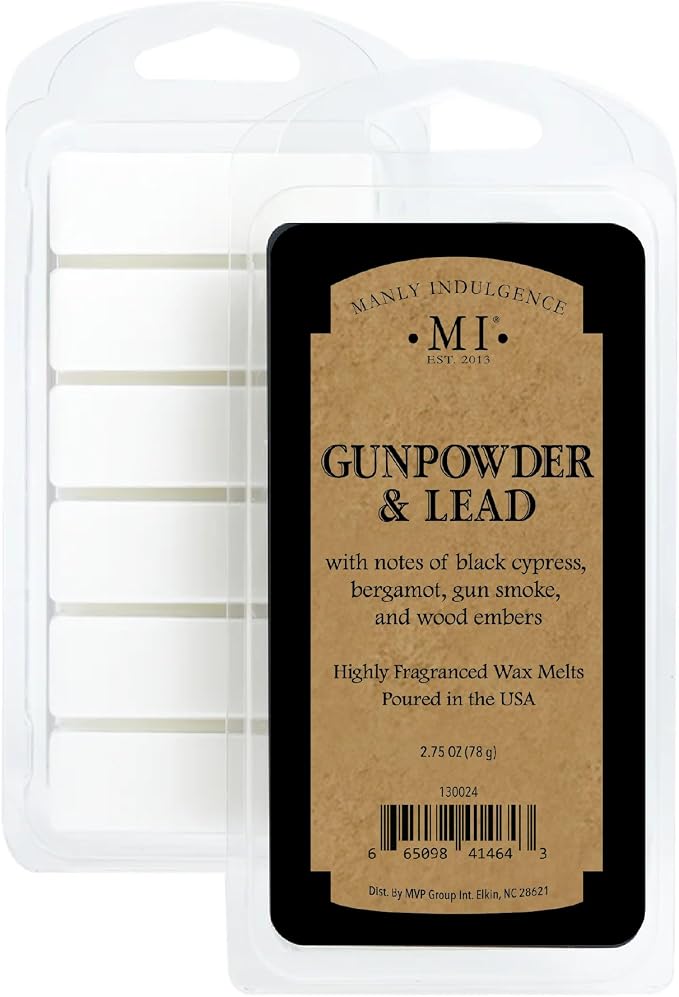 Manly Indulgence Gunpowder & Lead Scented Wax Melts, Wax Melt Warmer Cubes, Long Lasting Scented Wax Warmer Cubes, 4 Pack, 6 Cubes Each - Made in The USA