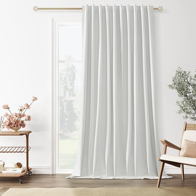 Guken White 100% Blackout Linen Curtains 70 Inch Wide by 102 Inch for Living Room Bedroom Back Tab Thermal Insulated Black Out 1 Drapes Room Darkening Window Curtains,1 Panel