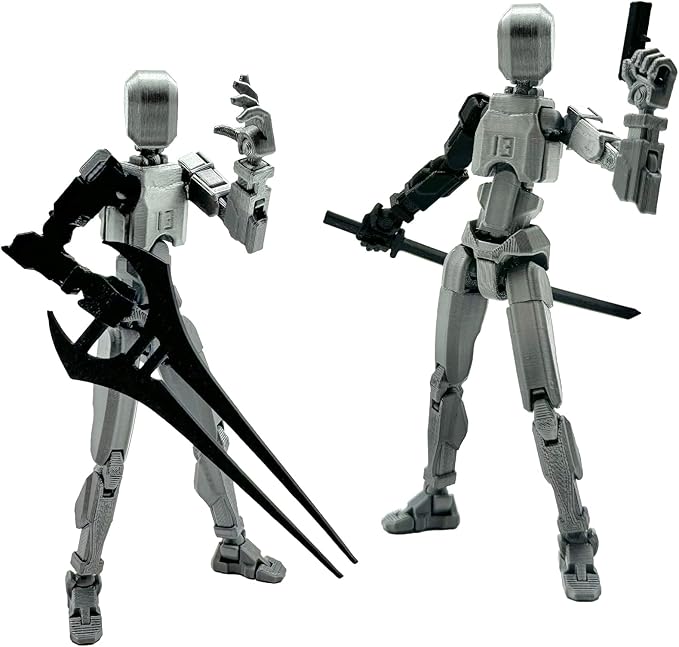 3D Printed 5.54-inch Multi-Jointed Action Figures Dummy13, Full Body Mechanical Movable Toy, Multiple Accessories, Hand Painted Figure, Desk Decoration, Creative Gifts (Z-Black Hand)